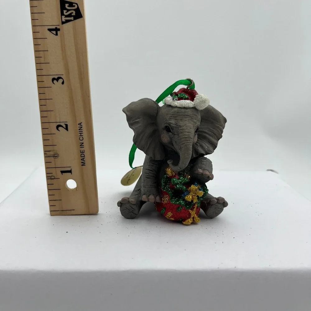 Danbury Mint Baby Animal Ornaments Elephant Christmas Tree Grey Glitter Hat Tag
